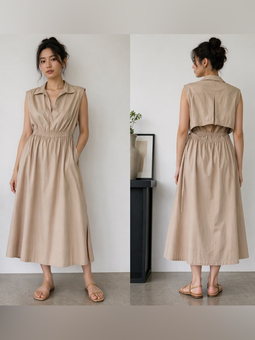 Calvin Klein Sleeveless Maxi Dress in Beige